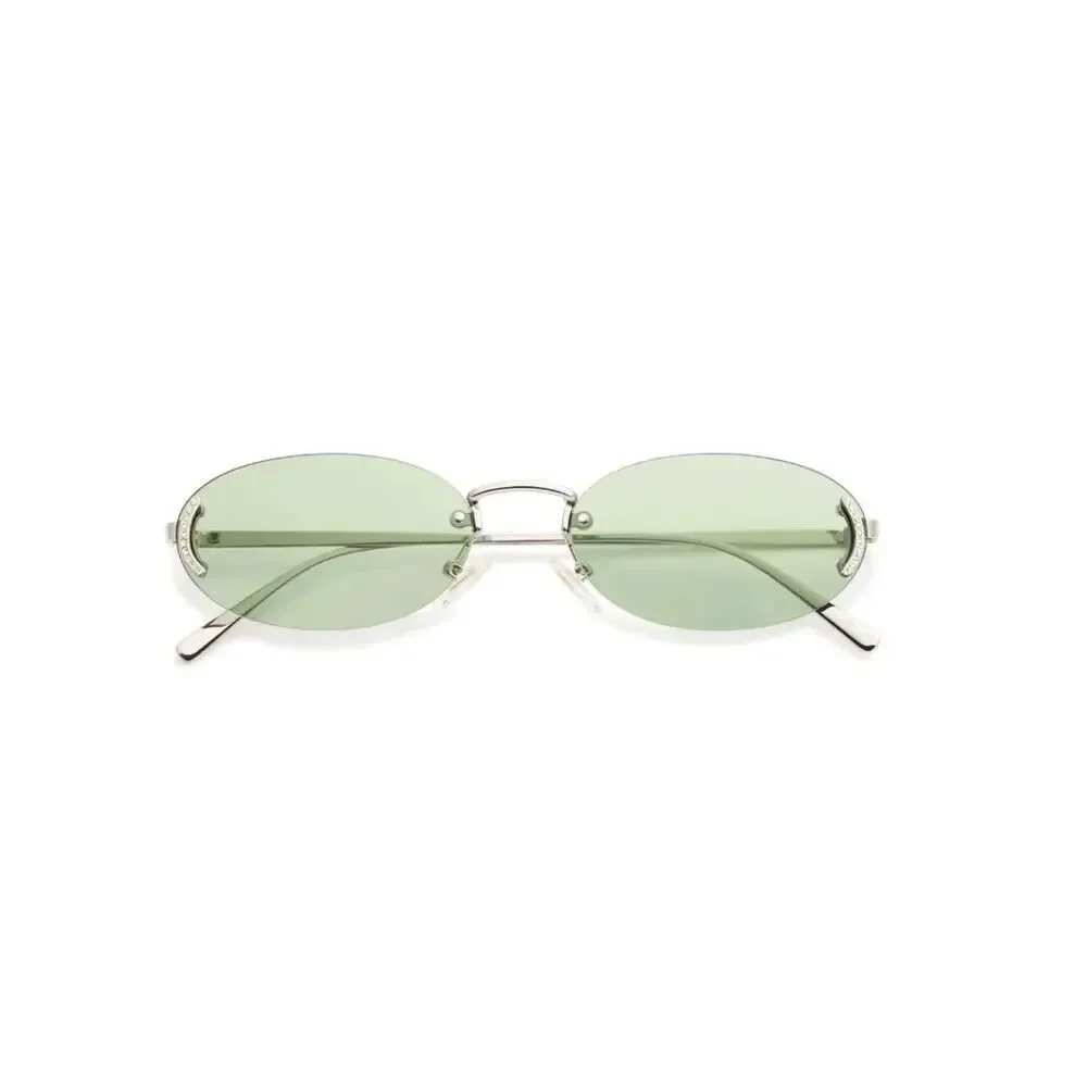 Green lens Retro Oval Sunglasses
